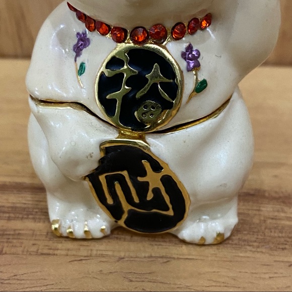 Objet d Art Form Work of Art Asian Lucky Cat Fortune Cat Enamel Trinket Box - Picture 4 of 11